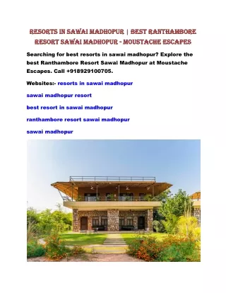 Resorts in Sawai Madhopur | Best Ranthambore Resort Sawai Madhopur - Moustache E