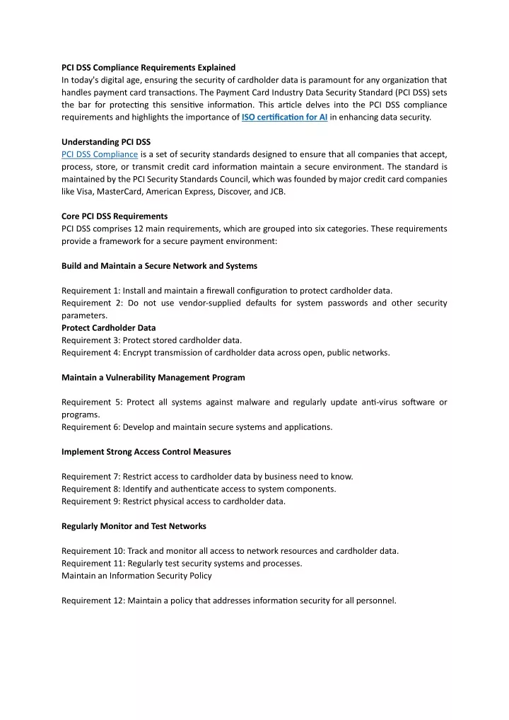 pci dss compliance requirements explained