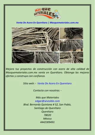 Venta De Acero En Querétaro  Masquemateriales.com.mx