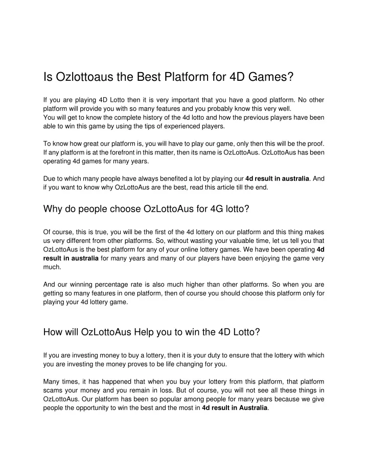 is ozlottoaus the best platform for 4d games