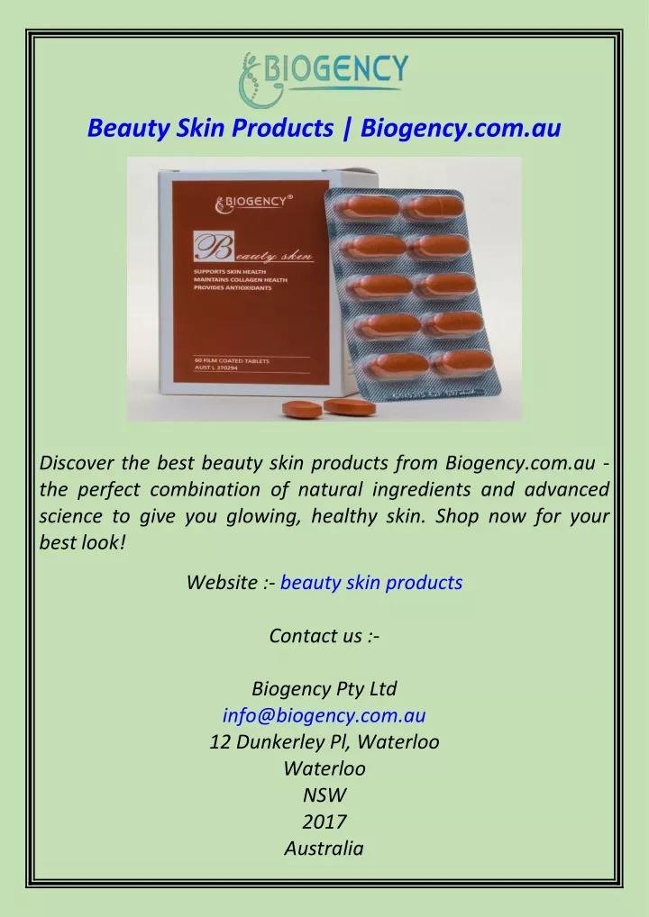 beauty skin products biogency com au