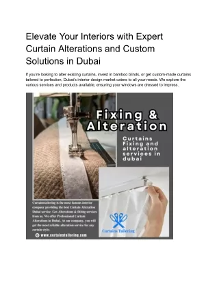 Elevate Your Interiors with Expert Curtain Alterations and Custom Solutions in Dubai