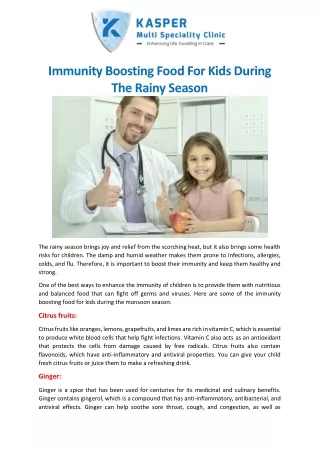 Immunity boosting food for kids during the rainy season