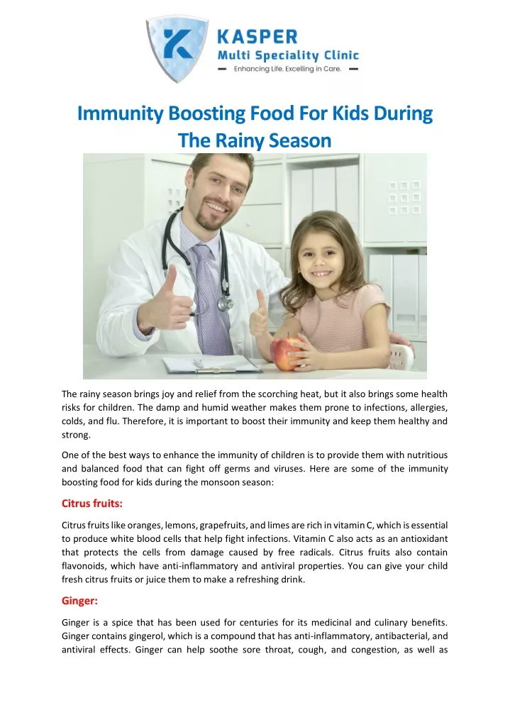 immunity boosting food for kids during the rainy