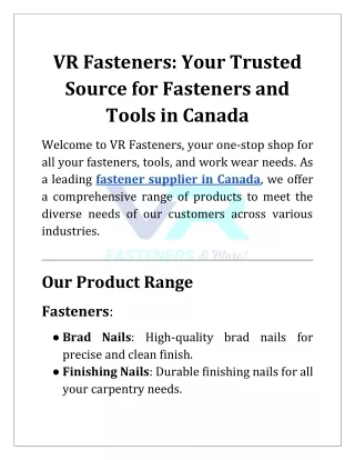 vr fasteners your trusted source for fasteners