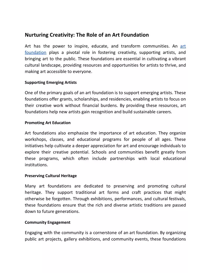 nurturing creativity the role of an art foundation