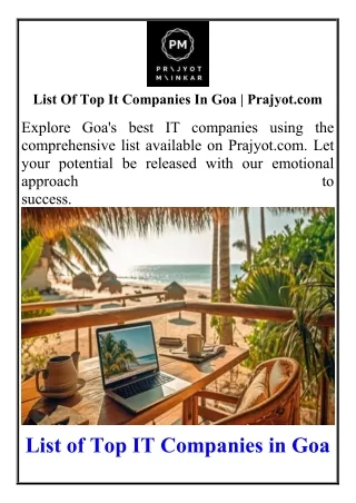 List Of Top It Companies In Goa Prajyot.com