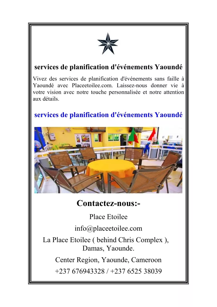 services de planification d v nements yaound