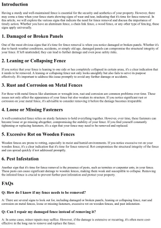 Signs That Indicate It's Time for Fence Removal
