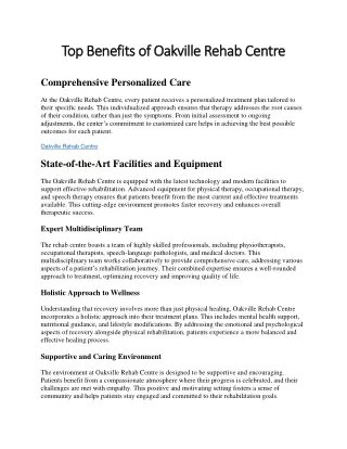 Top Benefits of Oakville Rehab Centre 5