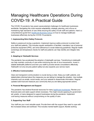 managing healthcare operations during covid