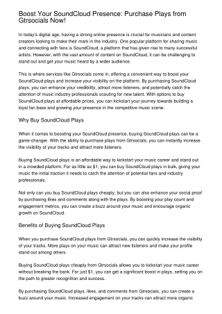 Boost Your SoundCloud Presence: Purchase Plays from Gtrsocials Now!