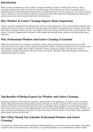 How Window & Gutter Cleansing Impacts Household Inspections