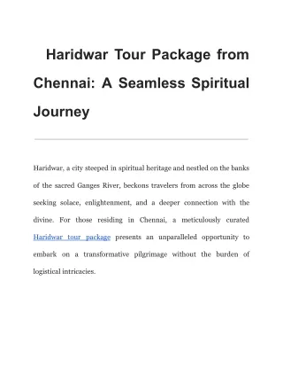 Haridwar Tour Package from Chennai_ A Seamless Spiritual Journey