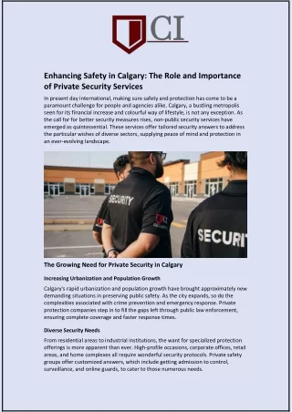 Enhancing Safety in Calgary: The Role and Importance of Private Security Service