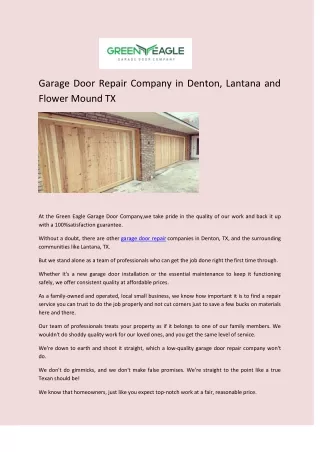 Garage Door Repair Company in Denton, Lantana and Flower Mound TX
