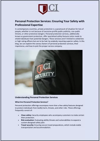 Personal Protection Services: Ensuring Your Safety with Professional Expertise