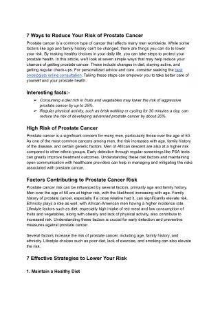 7 Ways to Reduce Your Risk of Prostate Cancer