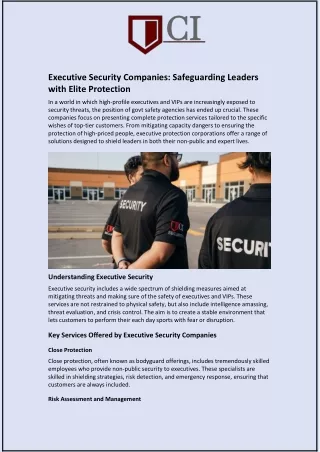 Executive Security Companies: Safeguarding Leaders with Elite Protection
