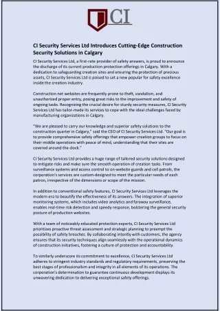 CI Security Services Ltd Introduces Cutting-Edge Construction Security Solutions