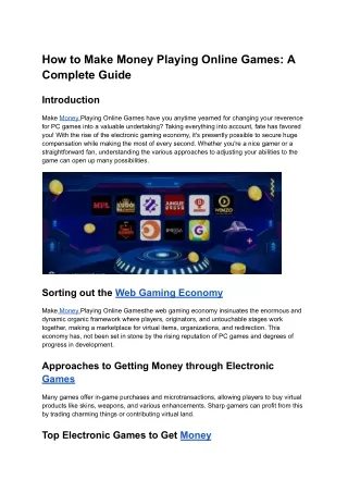 how to make money playing online games a complete