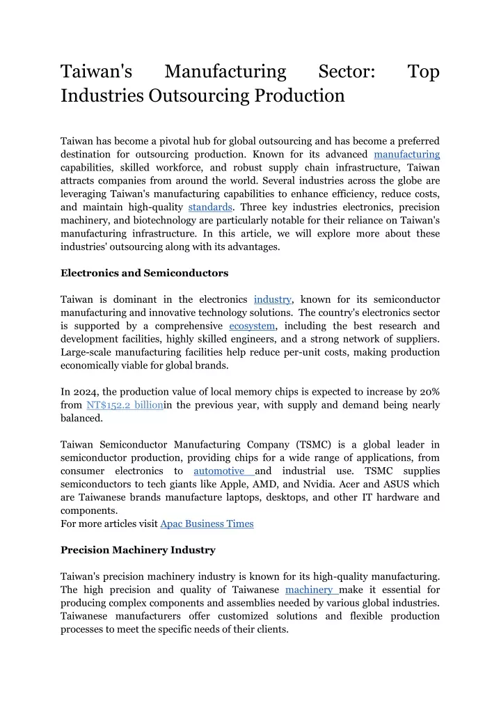 taiwan s industries outsourcing production taiwan