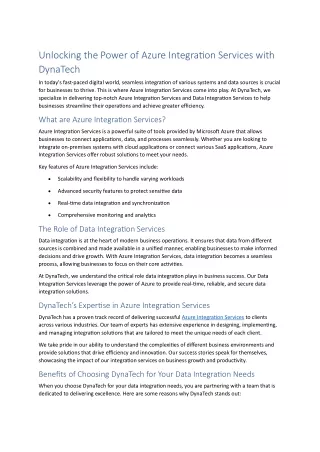 Azure Integration Services | Data Integration Service | DynaTech