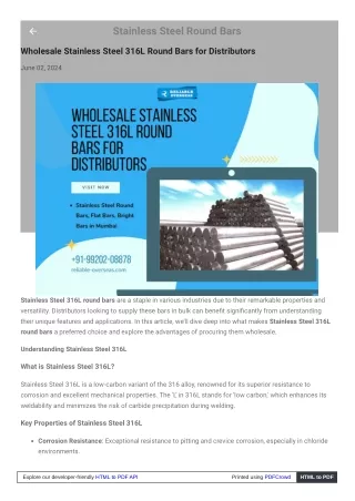 Wholesale Stainless Steel 316L Round Bars for Distributors