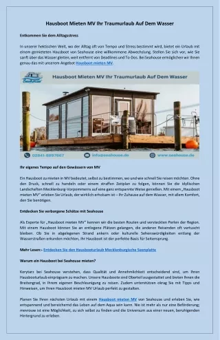Hausboot Mieten MV Unvergessliche Wasserabenteuer In Mecklenburg-Vorpommern