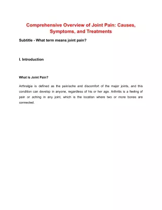 Comprehensive Overview of Joint Pain_ Causes, Symptoms, and Treatments