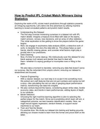 How to Predict IPL Cricket Match Winners Using Statistics.