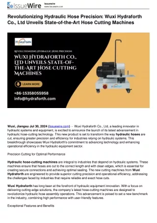 Revolutionizing Hydraulic Hose Precision Wuxi Hydraforth Co., Ltd Unveils State-of-the-Art Hose Cutting Machines