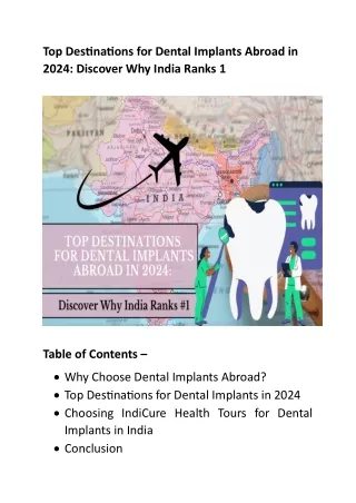 Top Destinations for Dental Implants Abroad in 2024-Discover Why India Ranks 1