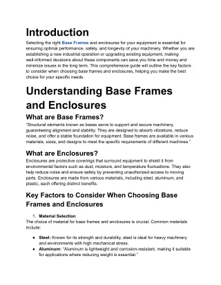 Innovative Solutions for Base Frame Fabrication