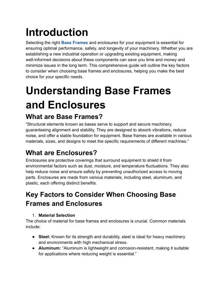 introduction selecting the right base frames