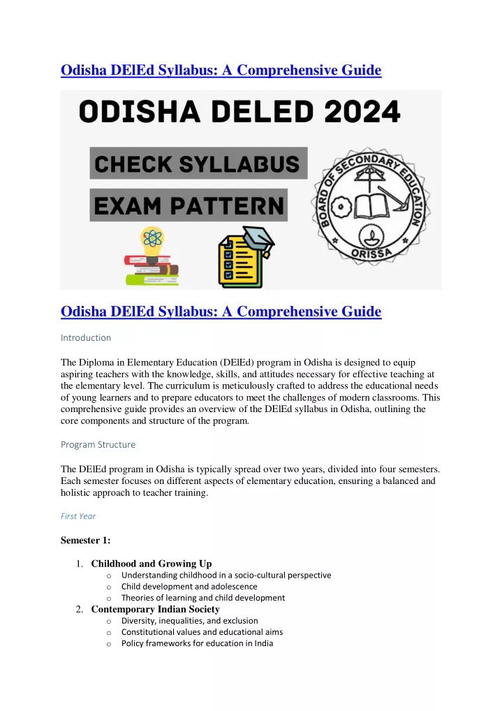 odisha deled syllabus a comprehensive guide