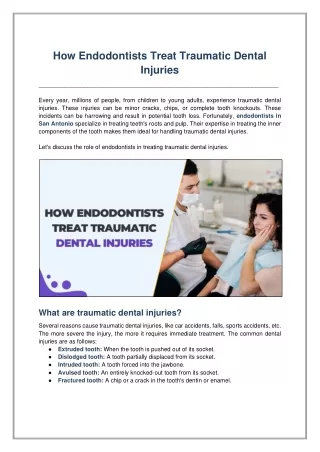 How Endodontists Treat Traumatic Dental Injuries