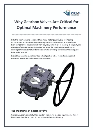 Why Gearbox Valves Are Critical for Optimal Machinery