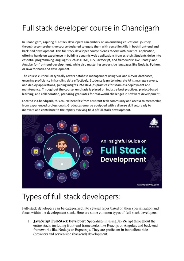 Full stack developer course in Chandigarh
