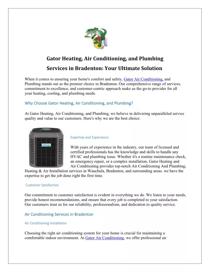 gator heating air conditioning and plumbing