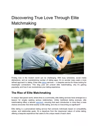 Discovering True Love Through Elite Matchmaking