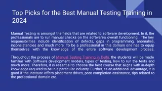 Manual Testing Training in Delhi