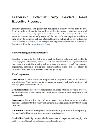 Leadership Potential_ Why Leaders Need Executive Presence