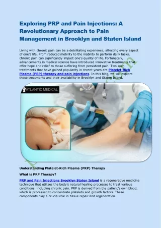 Exploring PRP and Pain Injections - A Revolutionary Approach to Pain Management in Brooklyn and Staten Island