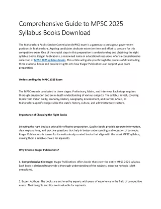 Comprehensive Guide to MPSC 2025 Syllabus Books Download