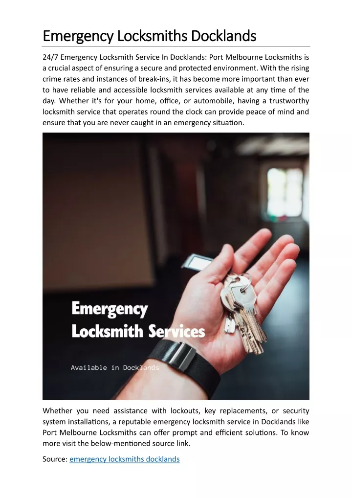 emergency locksmiths docklands emergency