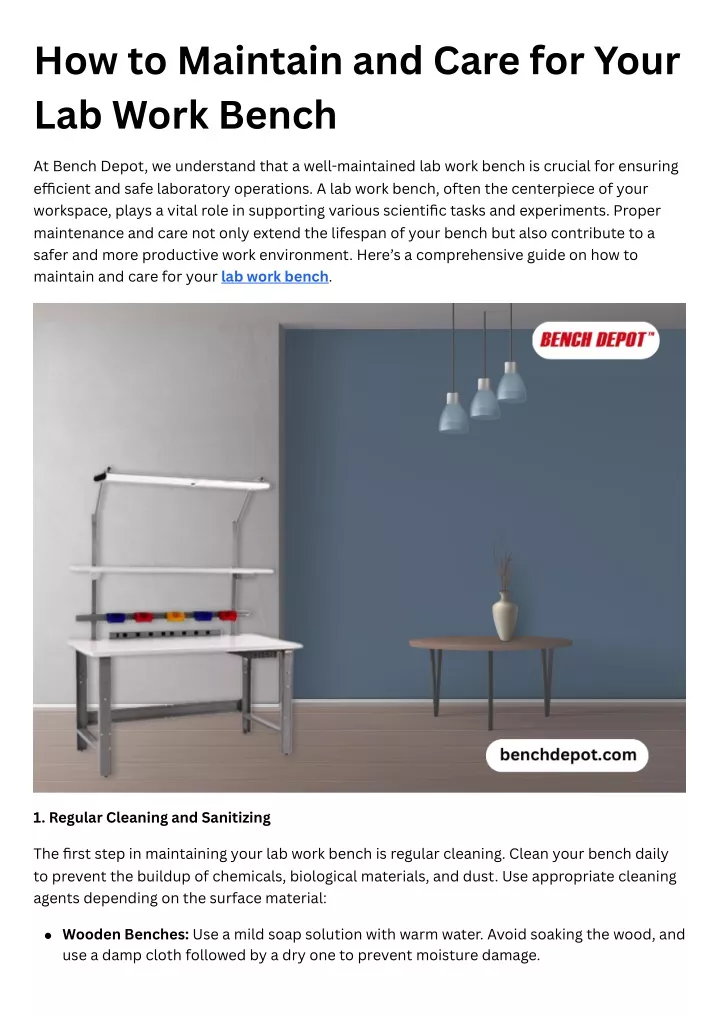 how to maintain and care for your lab work bench