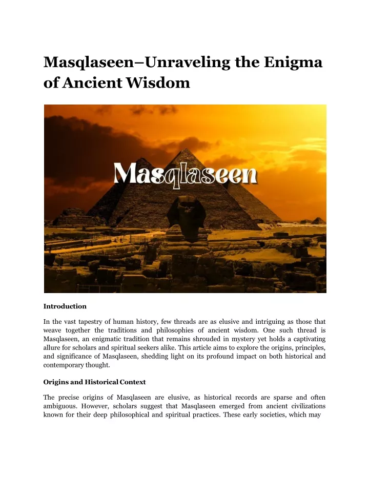 masqlaseen unraveling the enigma of ancient wisdom