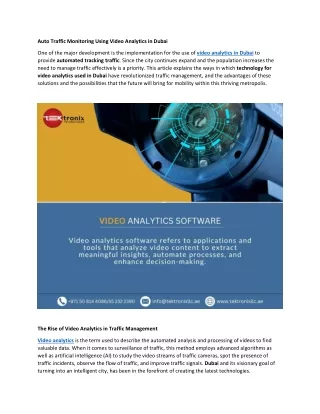 auto traffic monitoring using video analytics