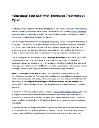 Rejuvenate Your Skin with Thermage Treatment at Myrah